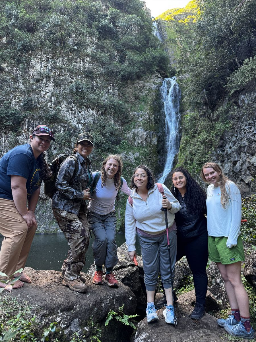 UVA contingency with Noelani Mengel and  Kaneolani Davis, founder and director of Ho’aka Mana  in the famous cultural heritage site,  Halawa Valley.