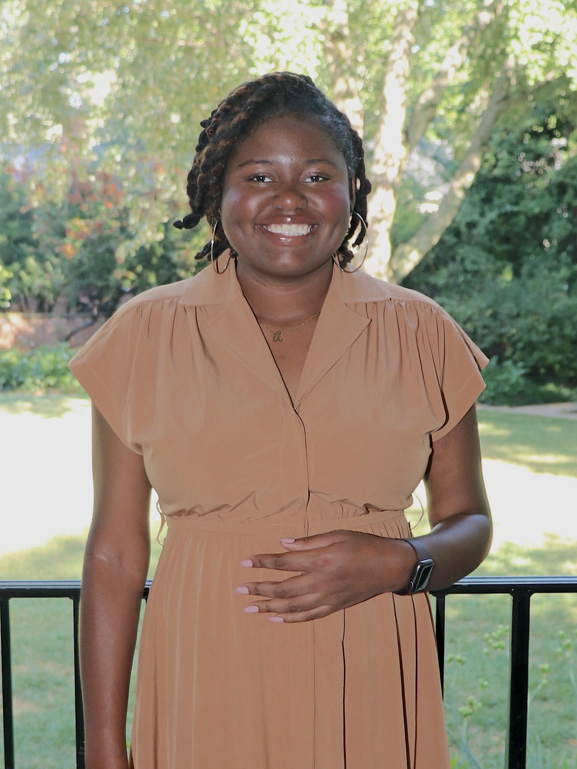 Woman in a neutral colored dress